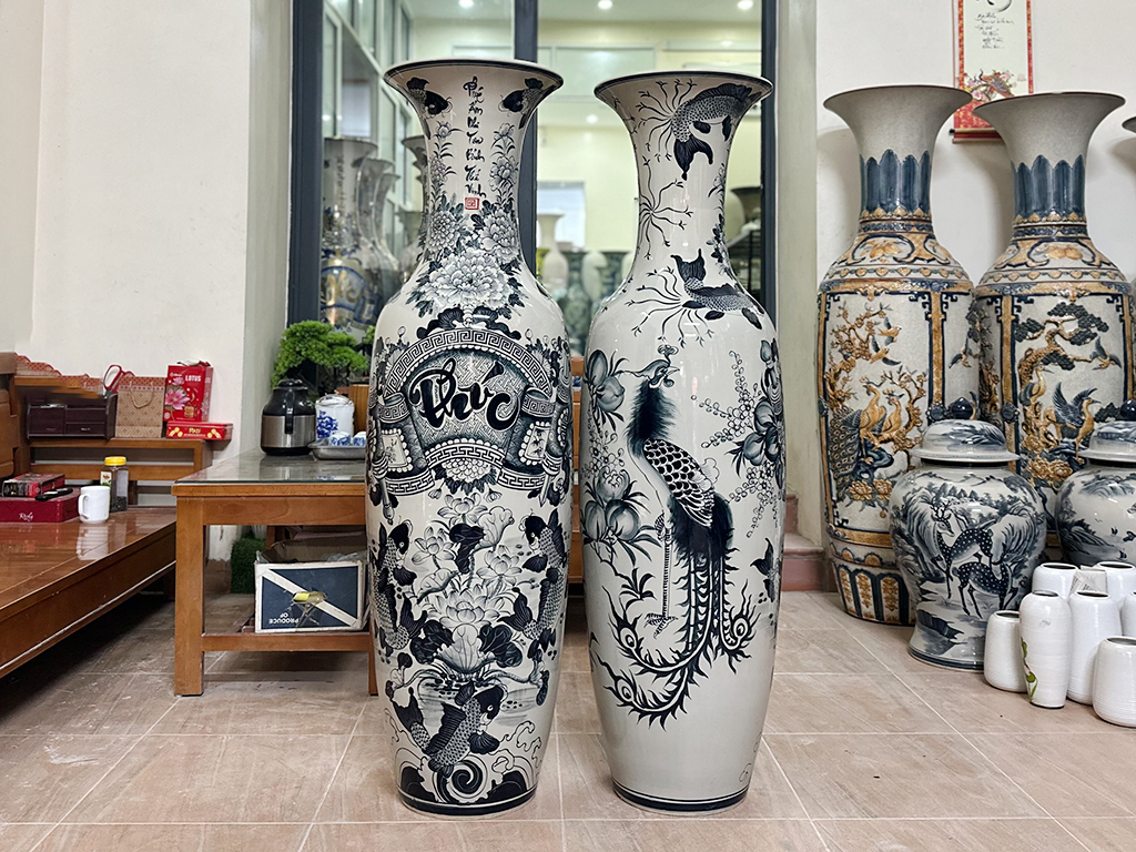 Lọ lộc bình Bát Tràng men chàm Đức Phúc 1m4 5